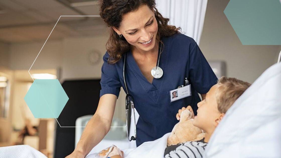 Pediatric hospital nurse checking on patient