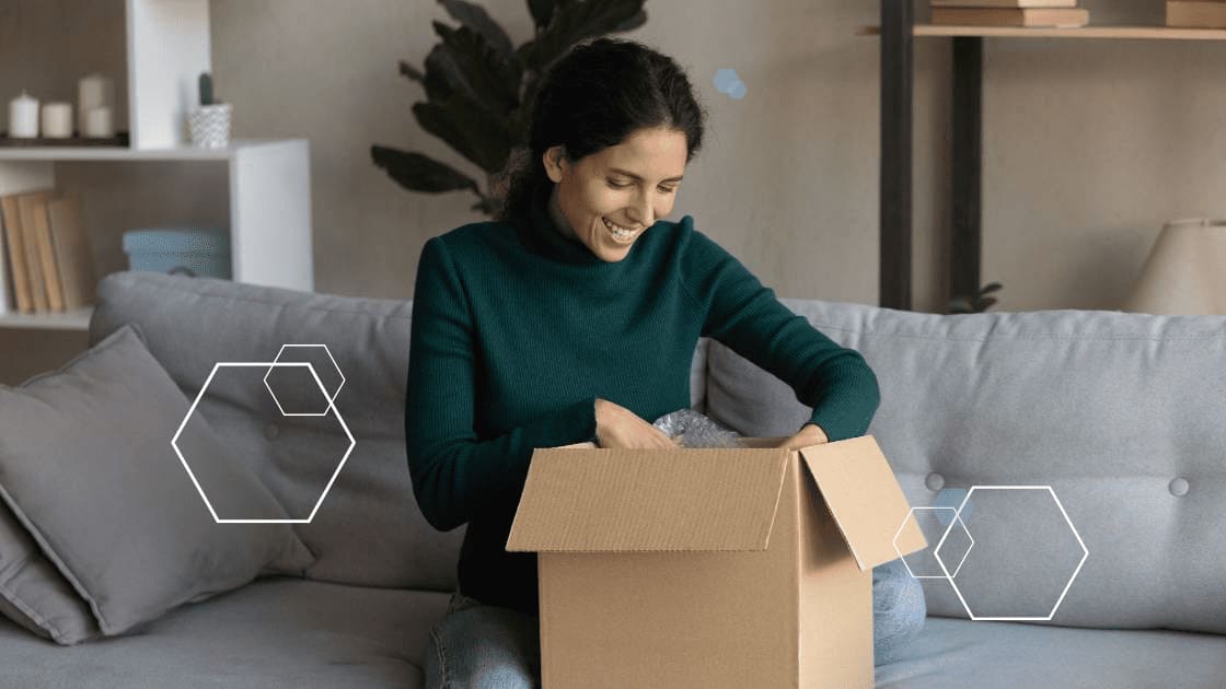 Woman looking through consumer goods delivery