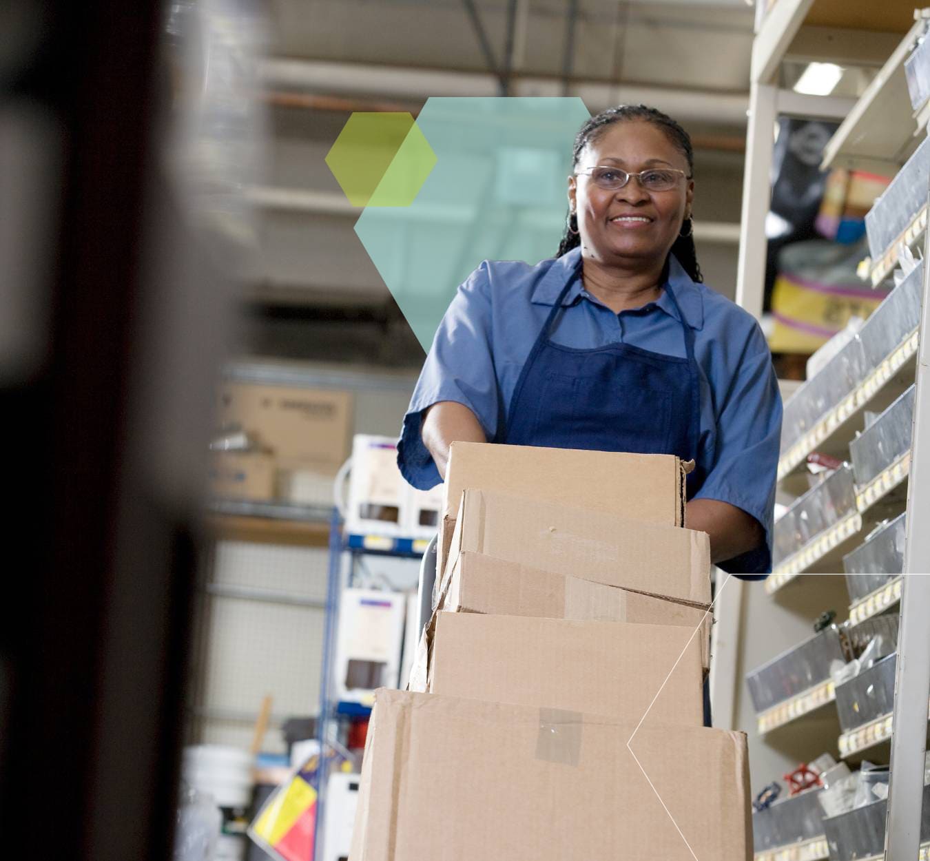 retail worker pushing a cart